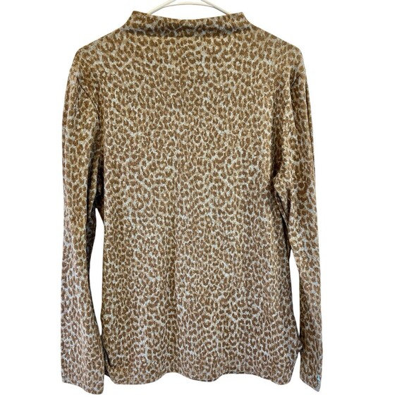 BEACH LOUNGER SWEATER. MOCK NECK ANIMAL PRINT. LT BLUE/TAUPE. RUCHED SIDe  Sz LG - Picture 1 of 10
